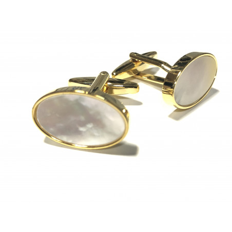 White Mother-of-Pearl Cufflinks (Gold Oval)