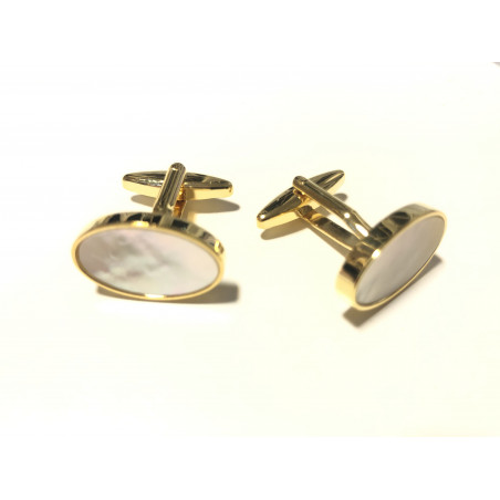 White Mother-of-Pearl Cufflinks (Gold Oval)