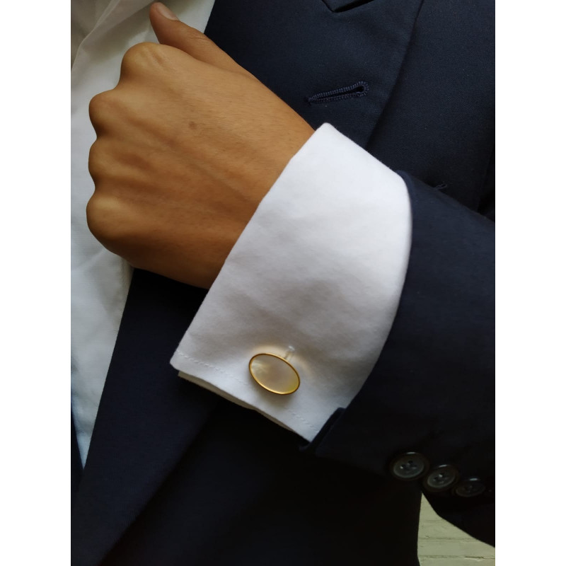 White Mother-of-Pearl Cufflinks (Gold Oval)