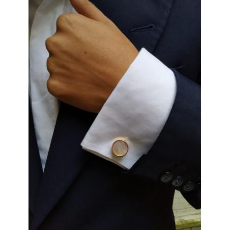 Mother-of-Pearl Cufflinks, Gold Round Setting