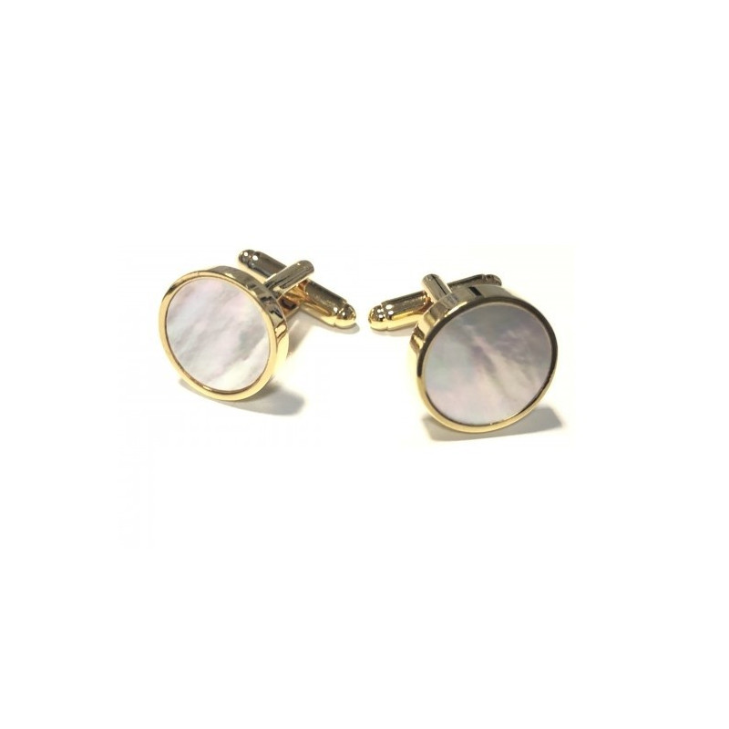 Mother-of-Pearl Cufflinks, Gold Round Setting