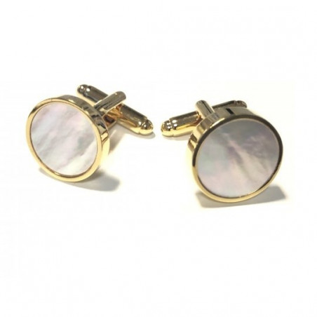 Mother-of-Pearl Cufflinks, Gold Round Setting