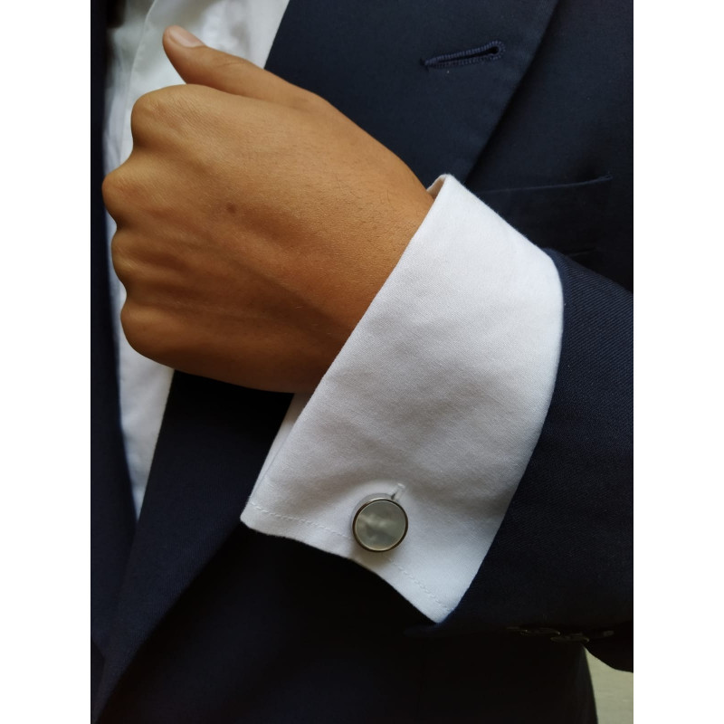Tuxedo Studs & Cufflinks Set (Silver Mother-of-Pearl)