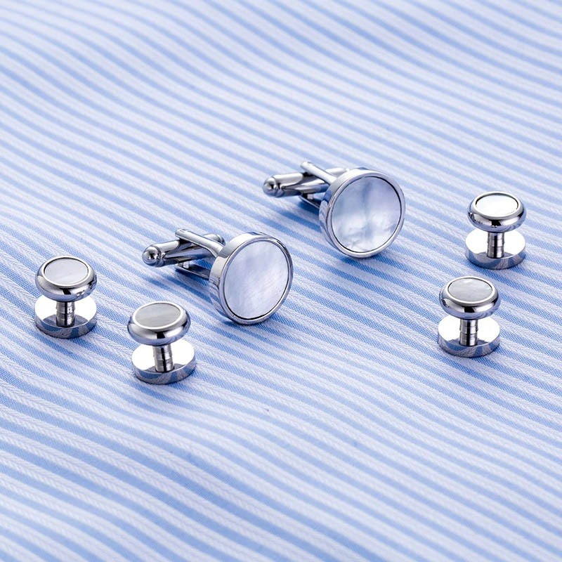 Tuxedo Studs & Cufflinks Set (Silver Mother-of-Pearl)