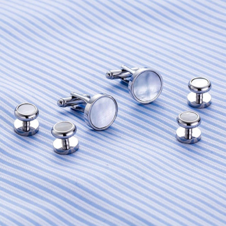 Tuxedo Studs & Cufflinks Set (Silver Mother-of-Pearl)