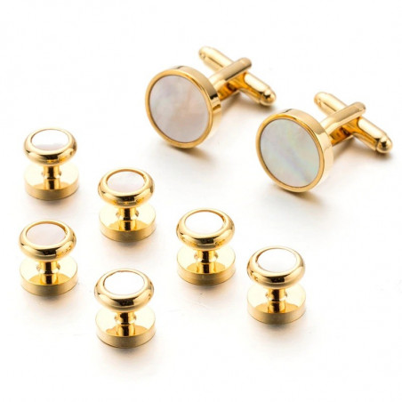 Tuxedo Studs & Cufflinks Set (Gold Mother-of-Pearl)
