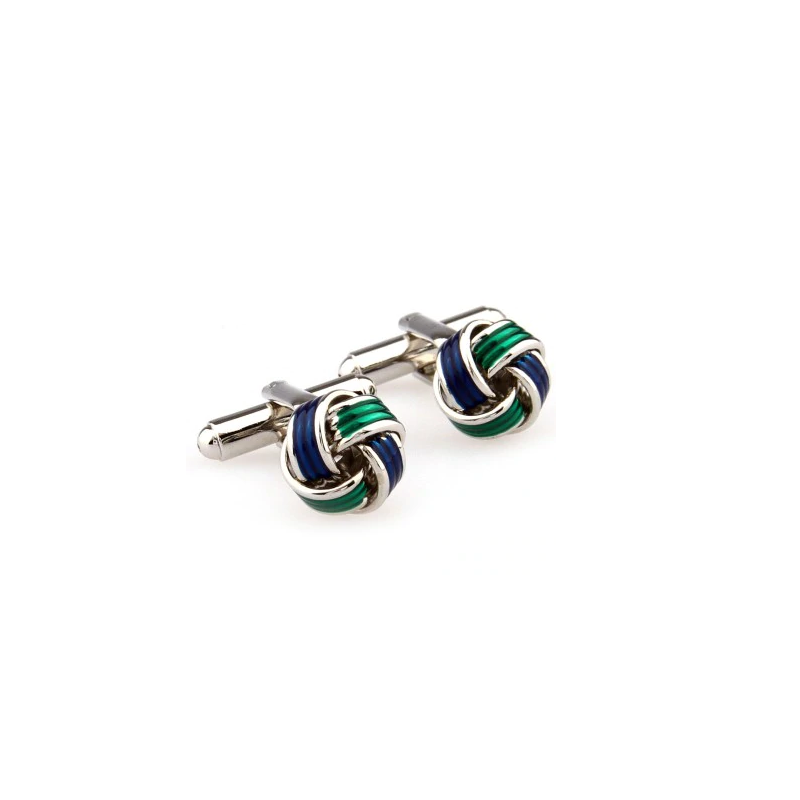 Boutons de manchette Noeud coloré Vert & Bleu