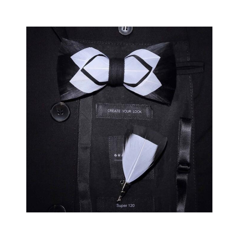 Noeud papillon en plume : Noir & Blanc