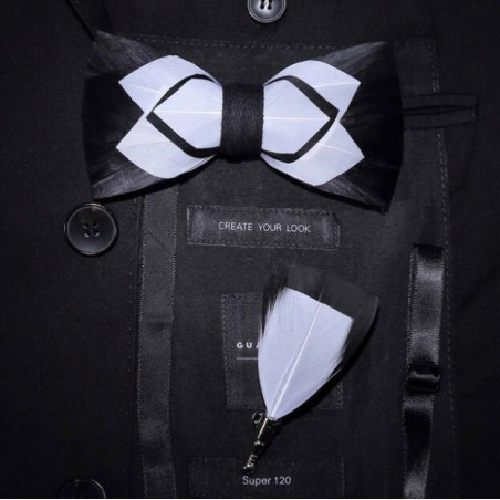 Noeud papillon en plume : Noir & Blanc
