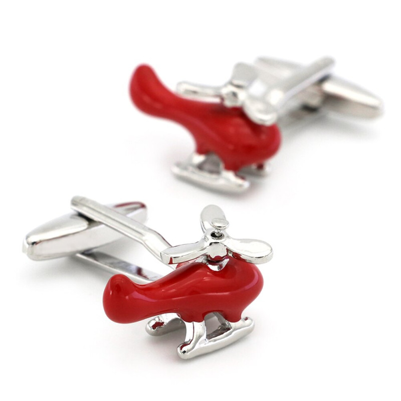 Boutons de manchette Hélicoptère rouge (hélice tournante)