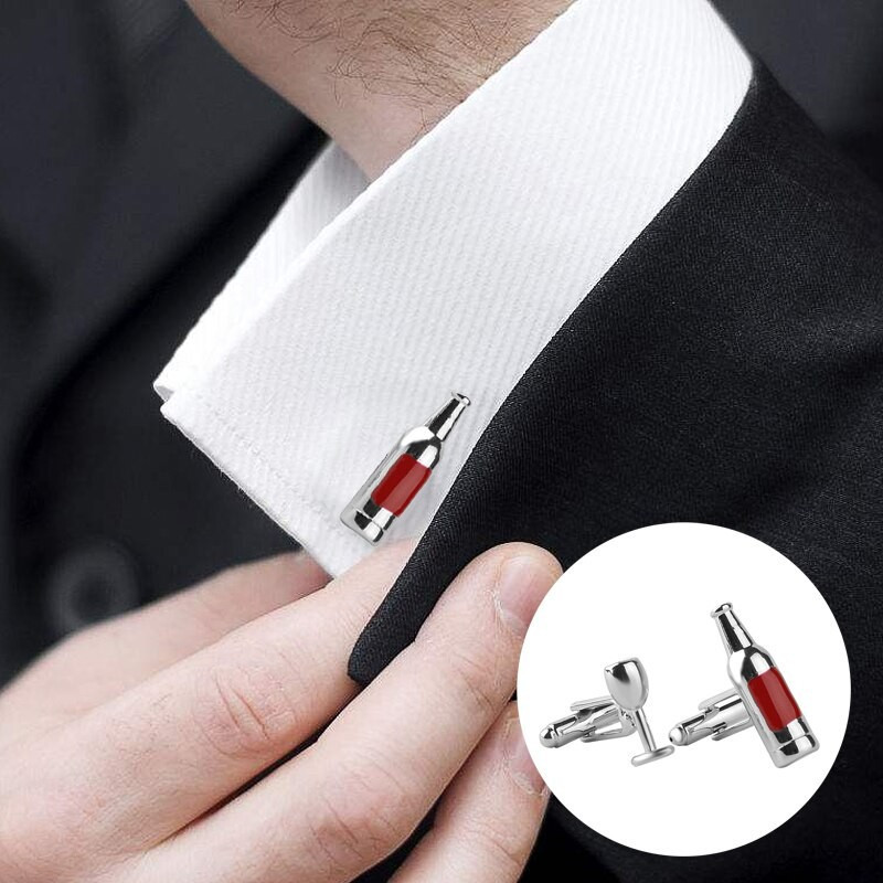 Boutons de manchette bouteille & verre de vin