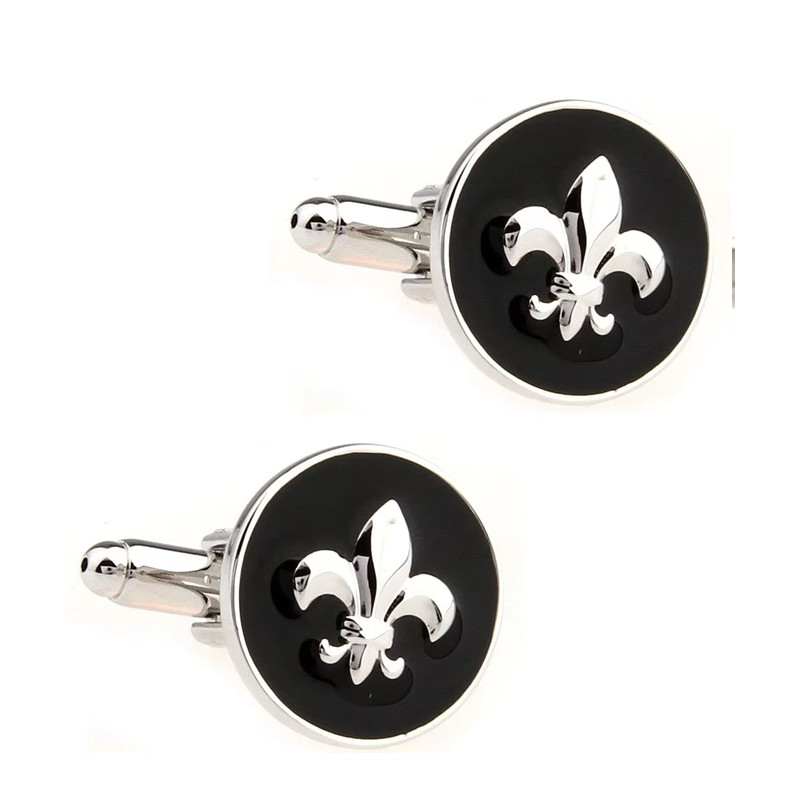 Boutons de manchette Fleurs de lys fond noir