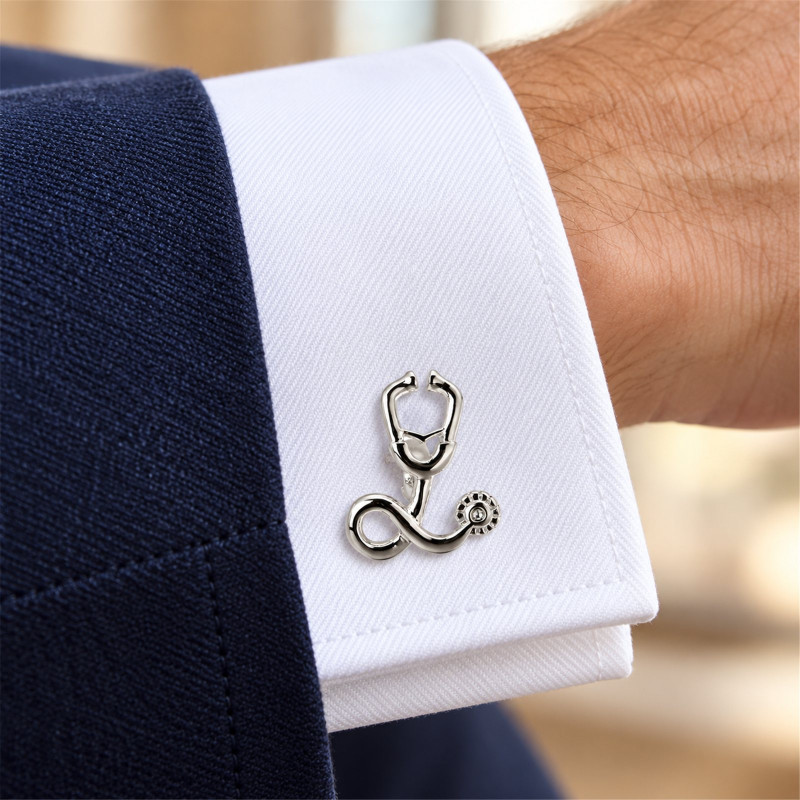 Silver Stethoscope Cufflinks