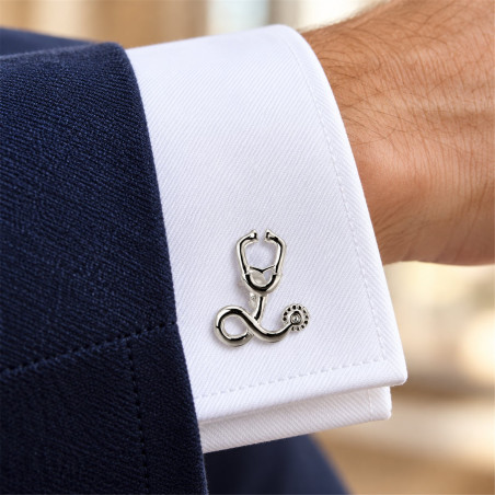 Silver Stethoscope Cufflinks