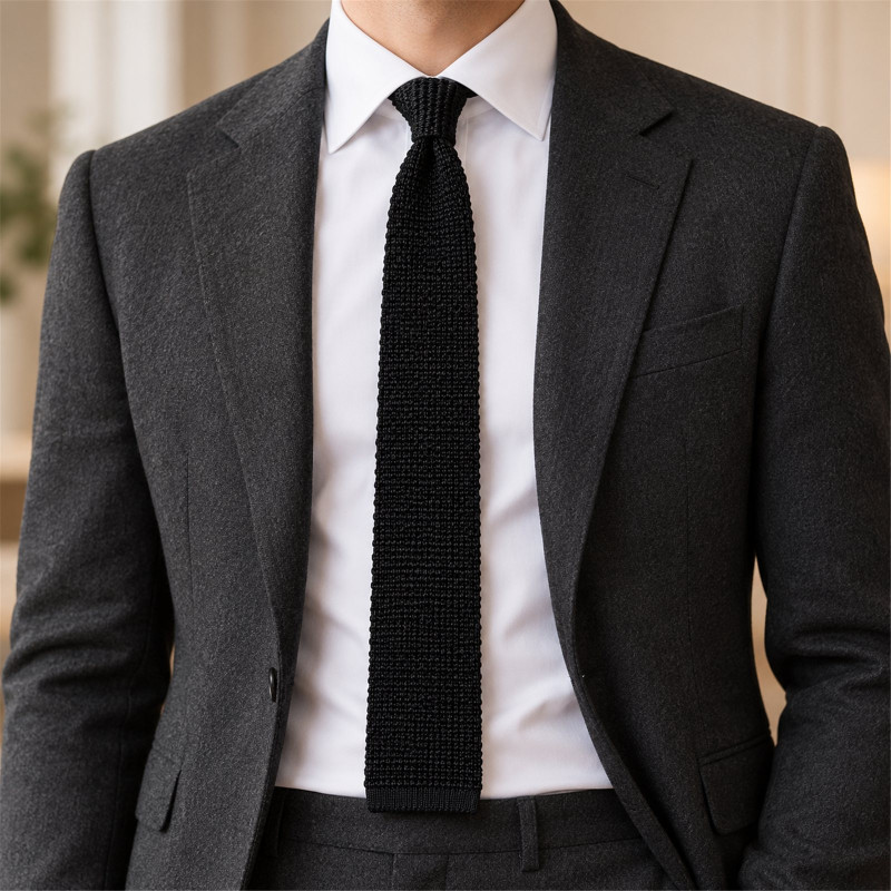 Cravate tricot de soie noire