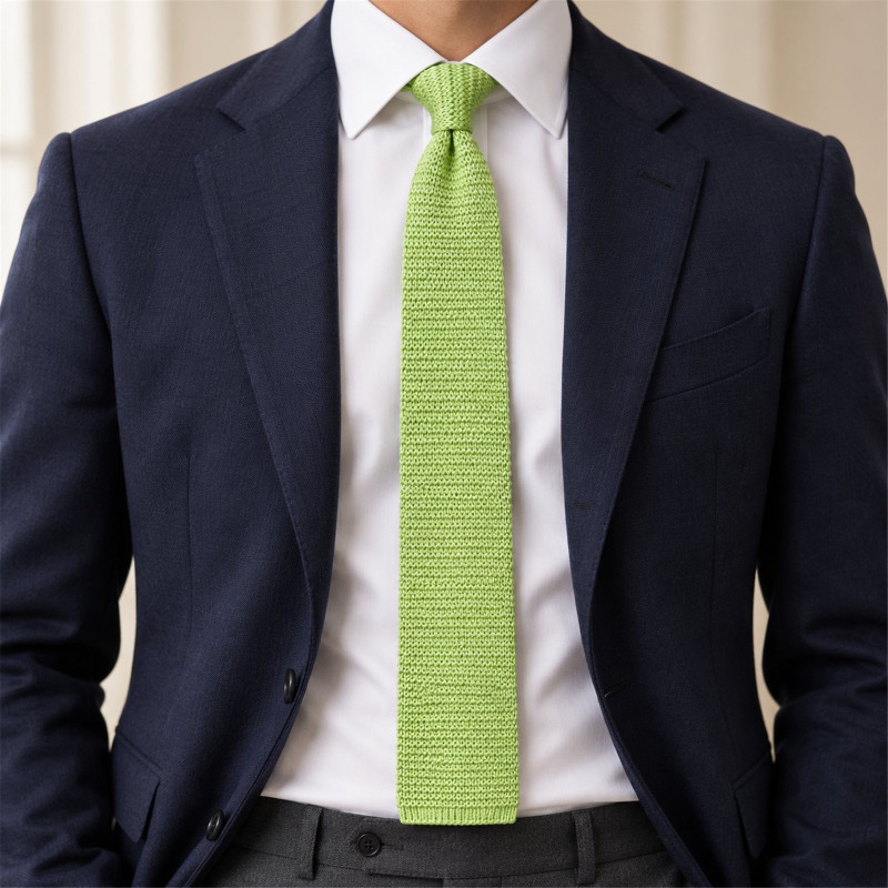 Cravate tricot de soie vert cigale