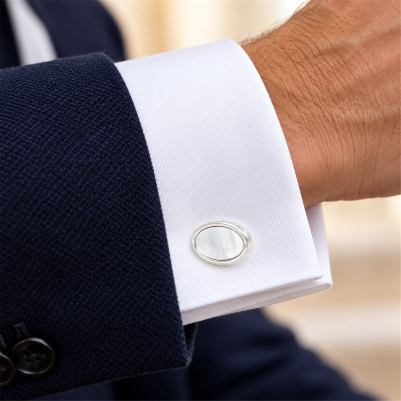 White Mother-of-Pearl Cufflinks (Oval)