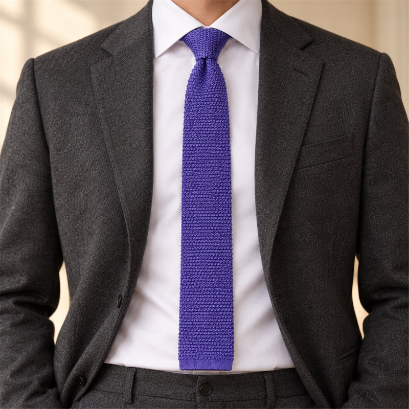 Cravate tricot de soie mauve gosier