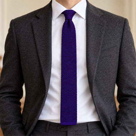 Cravate tricot de soie violet mure