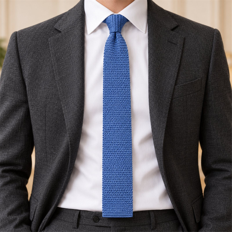 Cravate tricot de soie bleu azur