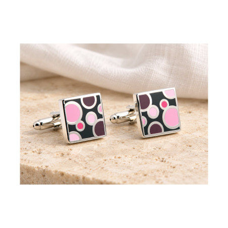 Pink Bubble Black Enamel Square Cufflinks