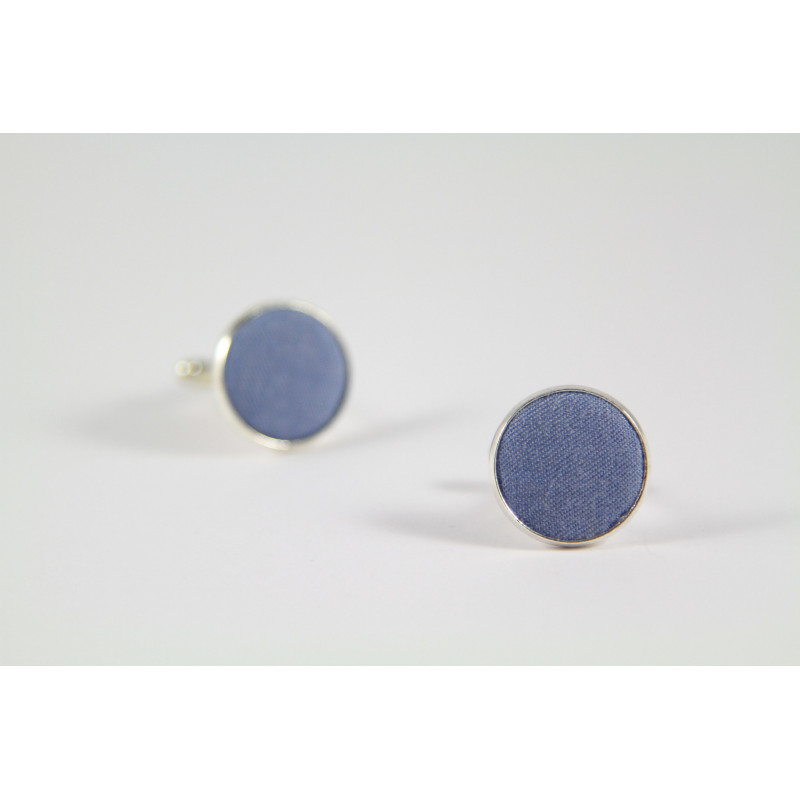 Blue Chambray Fabric Cufflinks
