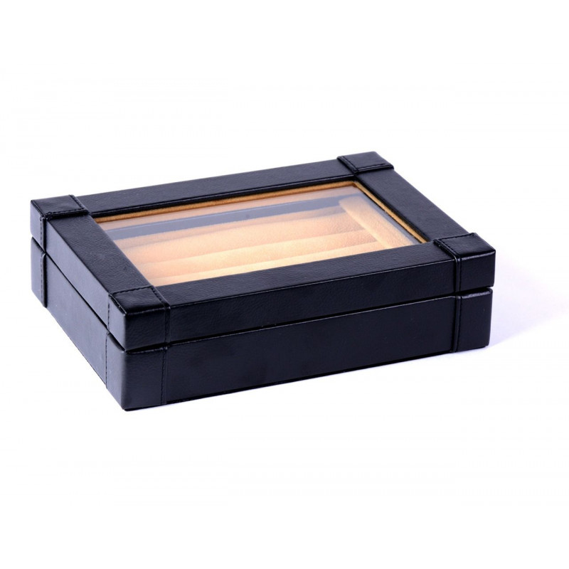 Coffret cuir noir et velours pour boutons de manchette