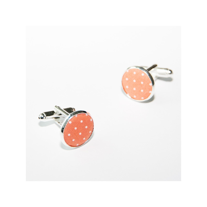 Coral Mini-Dot Fabric Cufflinks