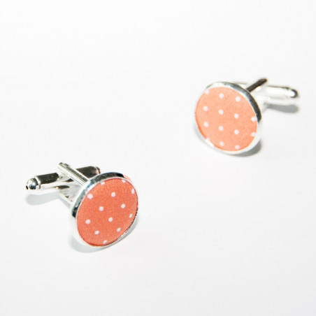 Coral Mini-Dot Fabric Cufflinks
