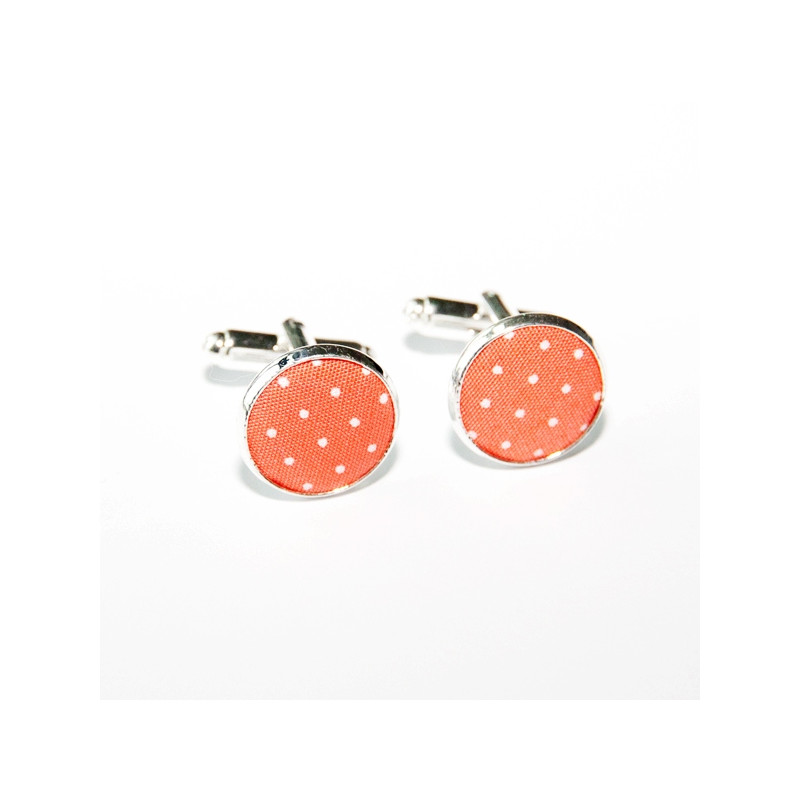 Coral Mini-Dot Fabric Cufflinks