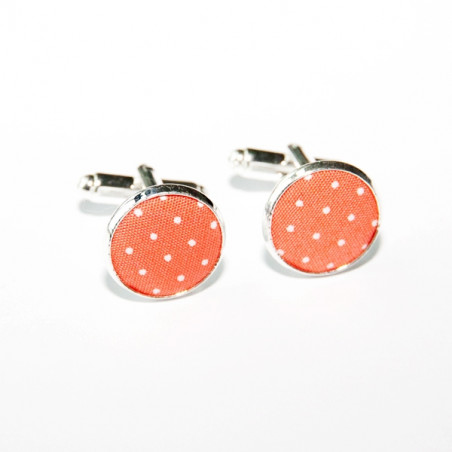 Coral Mini-Dot Fabric Cufflinks