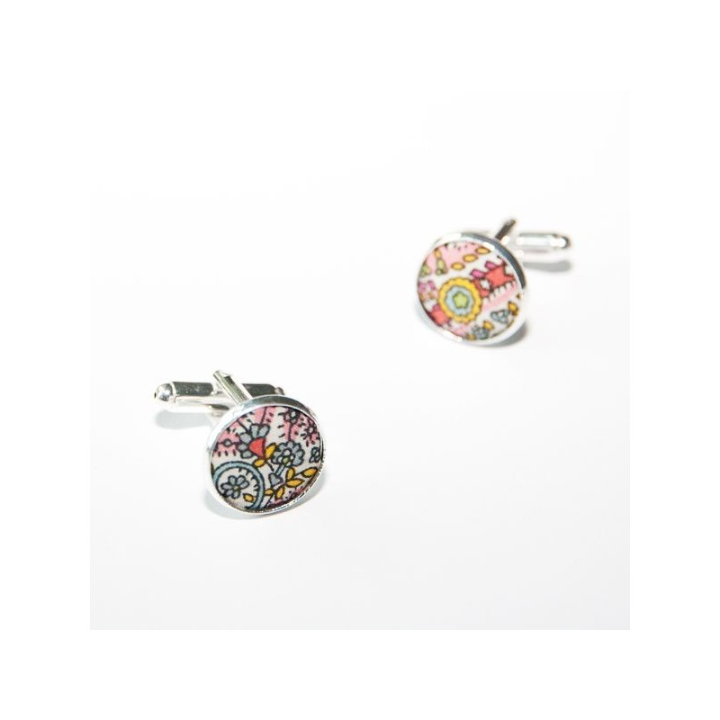 Boutons de manchette Tissu Kitty Grace rose