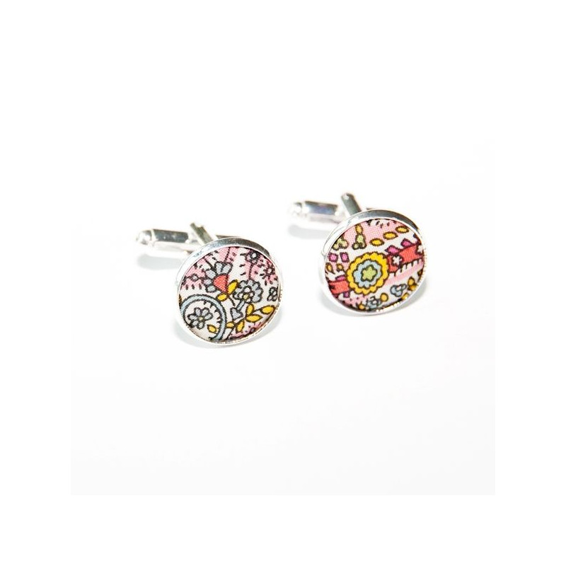 Kitty Grace Pink Liberty Fabric Cufflinks