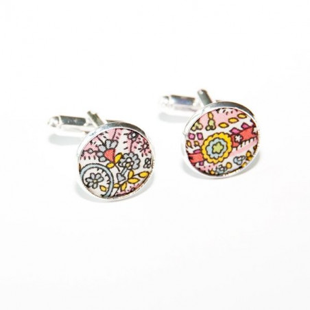 Kitty Grace Pink Liberty Fabric Cufflinks