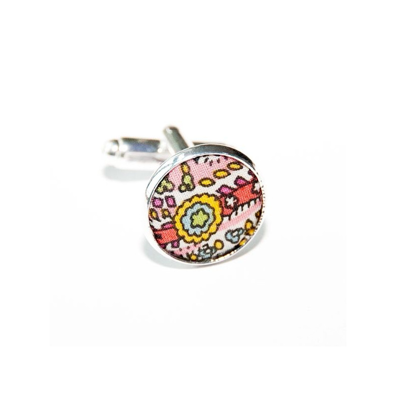 Boutons de manchette Tissu Kitty Grace rose