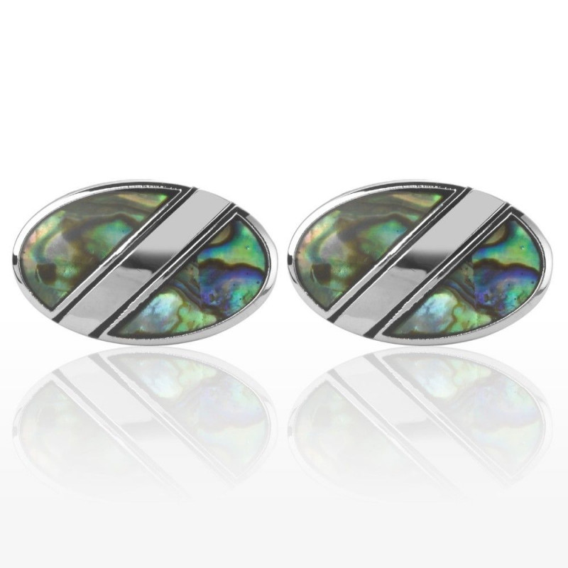 Boutons de manchette nacre monture ovale et barre diagonale