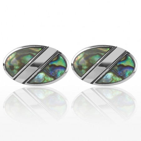 Mother-of-Pearl Oval Diagonal Bar Cufflinks