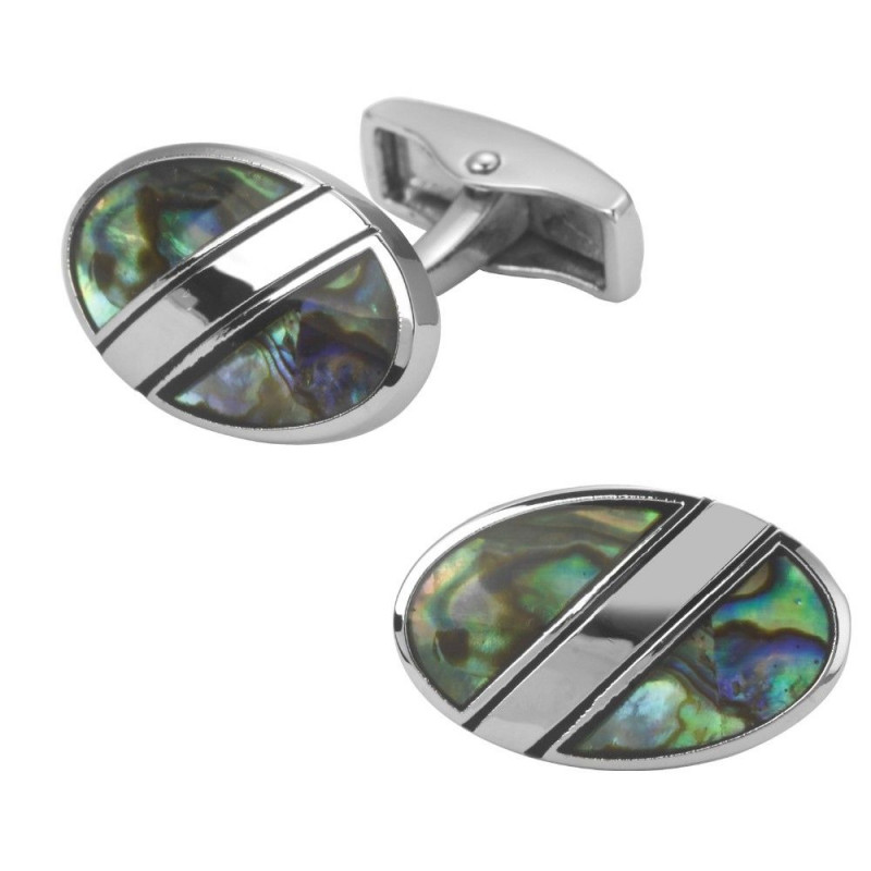 Boutons de manchette nacre monture ovale et barre diagonale