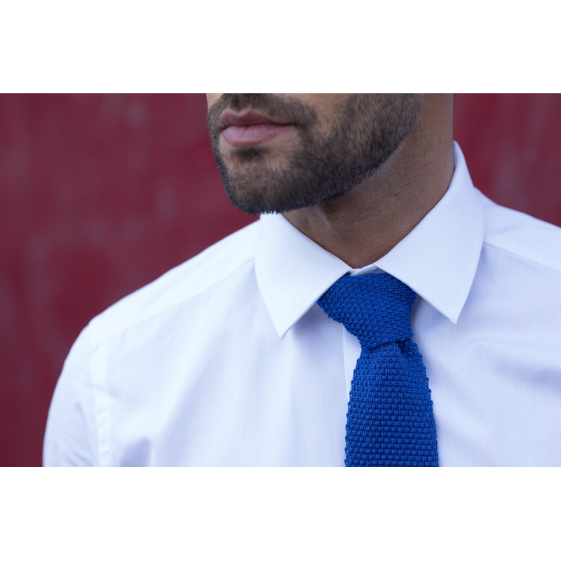 Cravate tricot de soie bleu roi torrentiel, vue 4