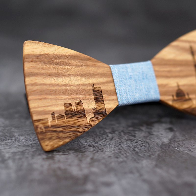 Noeud papillon paysage de Paris en bois Zebrawood
