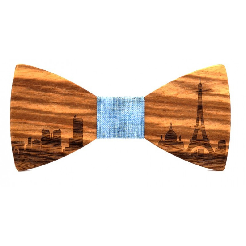 Noeud papillon paysage de Paris en bois Zebrawood, vue 4