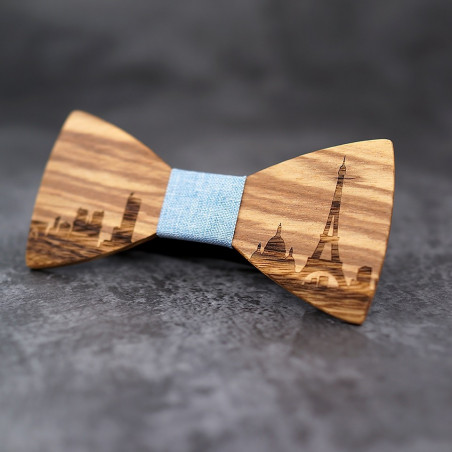 Noeud papillon paysage de Paris en bois Zebrawood, vue 8