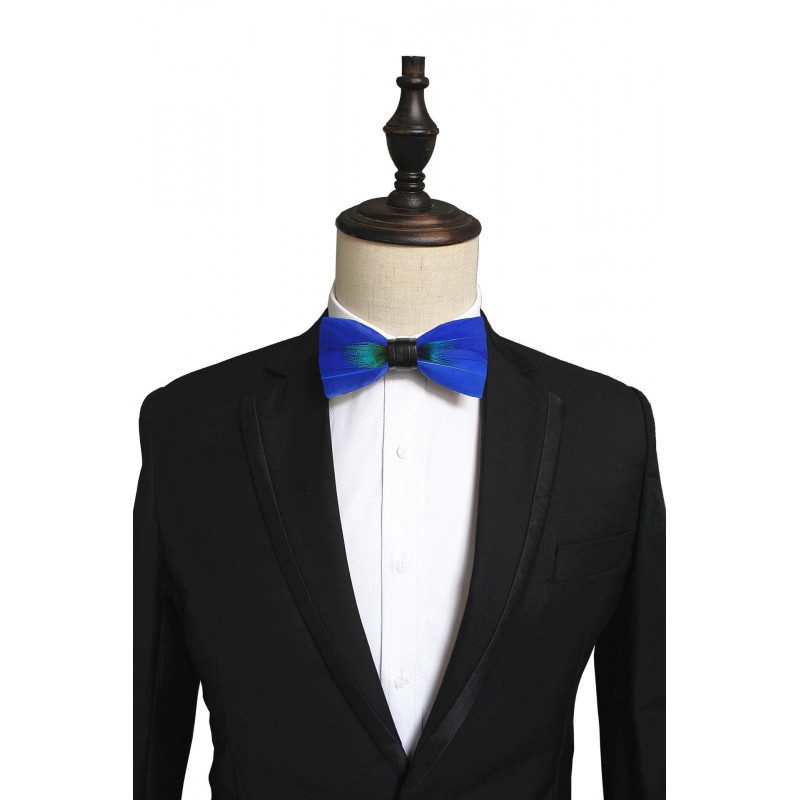 Blue peacock feather bow tie