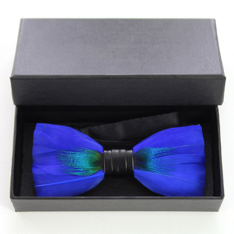 Blue peacock feather bow tie