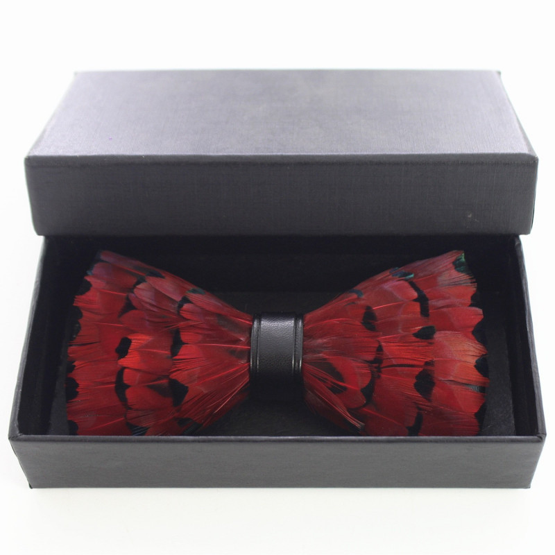 Red duck feather bow tie