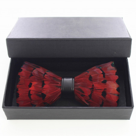 Red duck feather bow tie