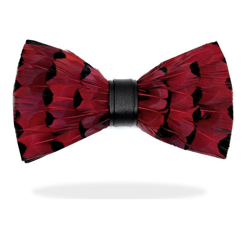 Red duck feather bow tie
