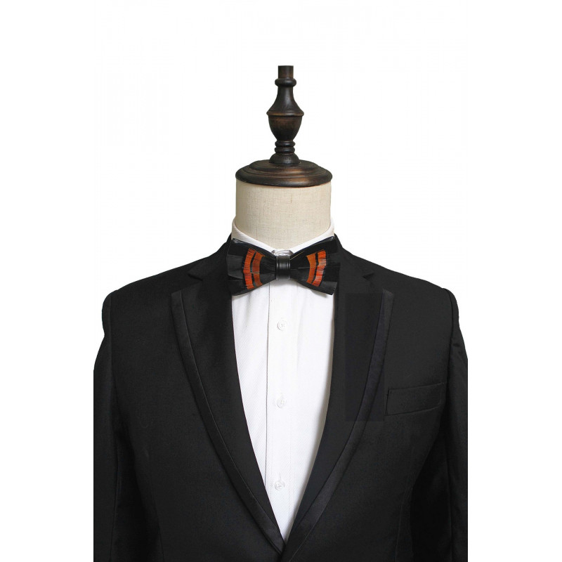 Orange duck feather bow tie