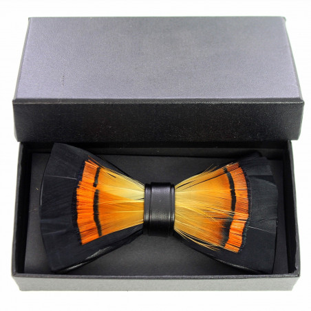 Orange duck feather bow tie