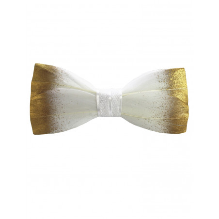 White and gold duck feather bow tie